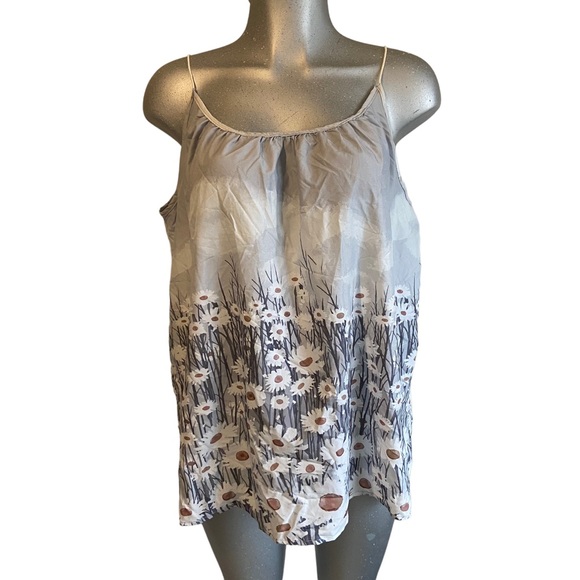 Floral Daisy Field Cami Tank Top Ethereal Lightweight Coastal Spring Garden Boho - Picture 1 of 8